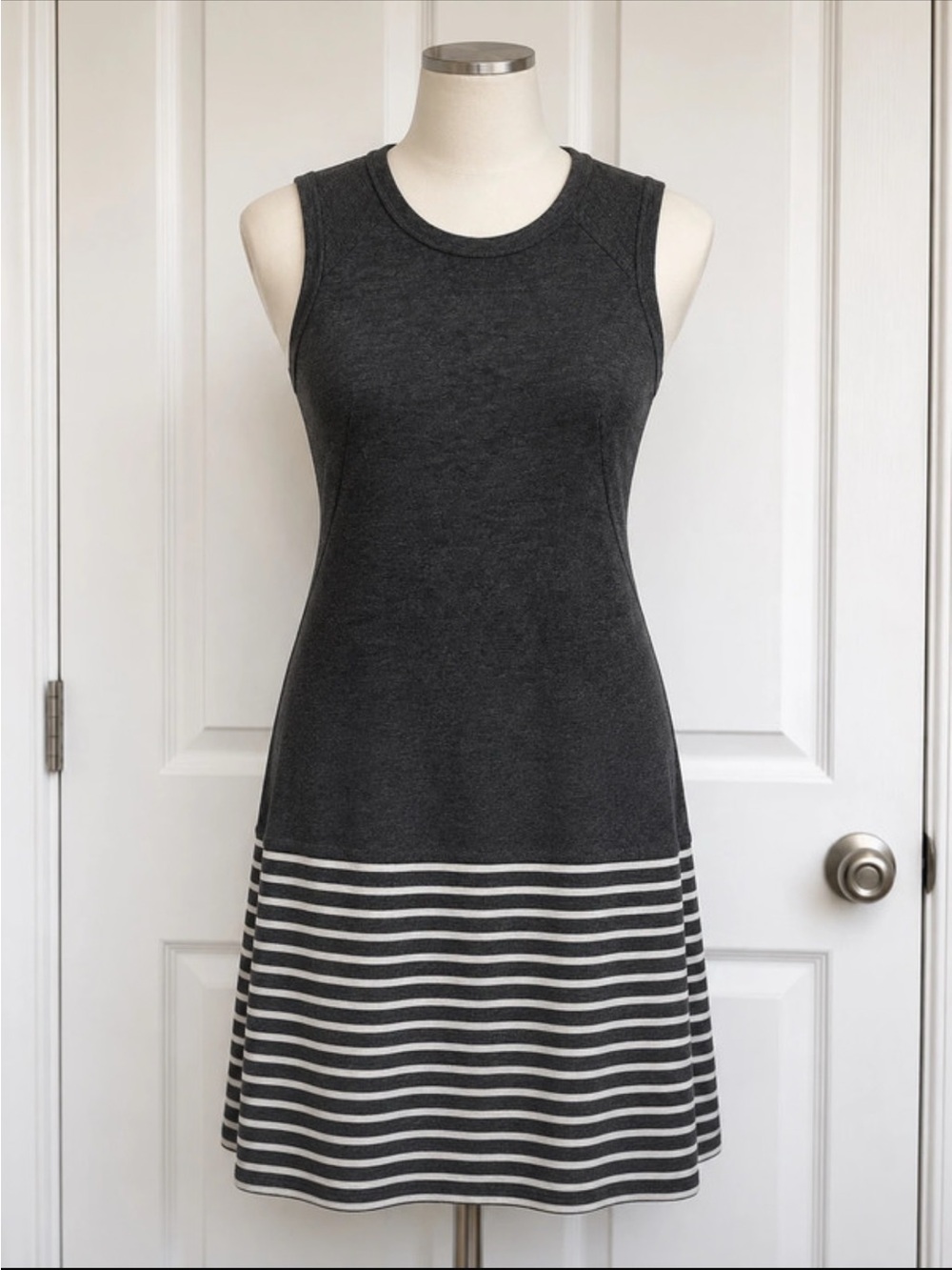 Yoana Baraschi Charcoal and White Sleeveless Striped Hem Dress